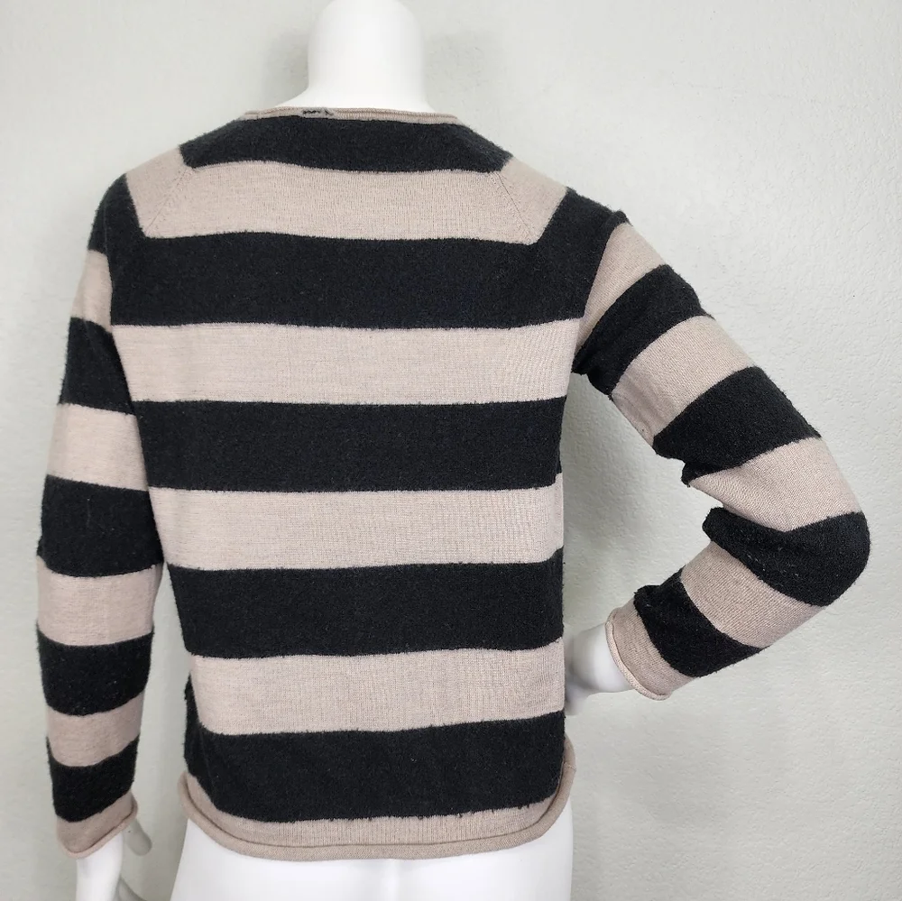 Tory Burch Striped Black Tan Long Sleeve Wool Sweater Size S